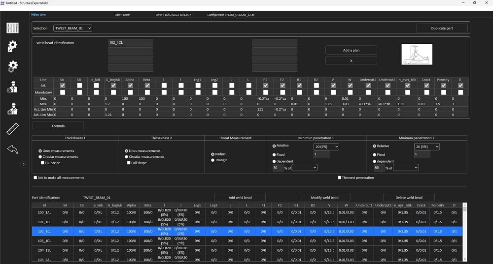 Interface des données de mesures StructureExpert Weld