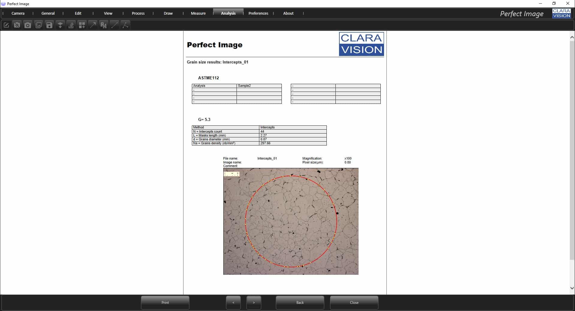 Rapport de mesure de la taille de grains