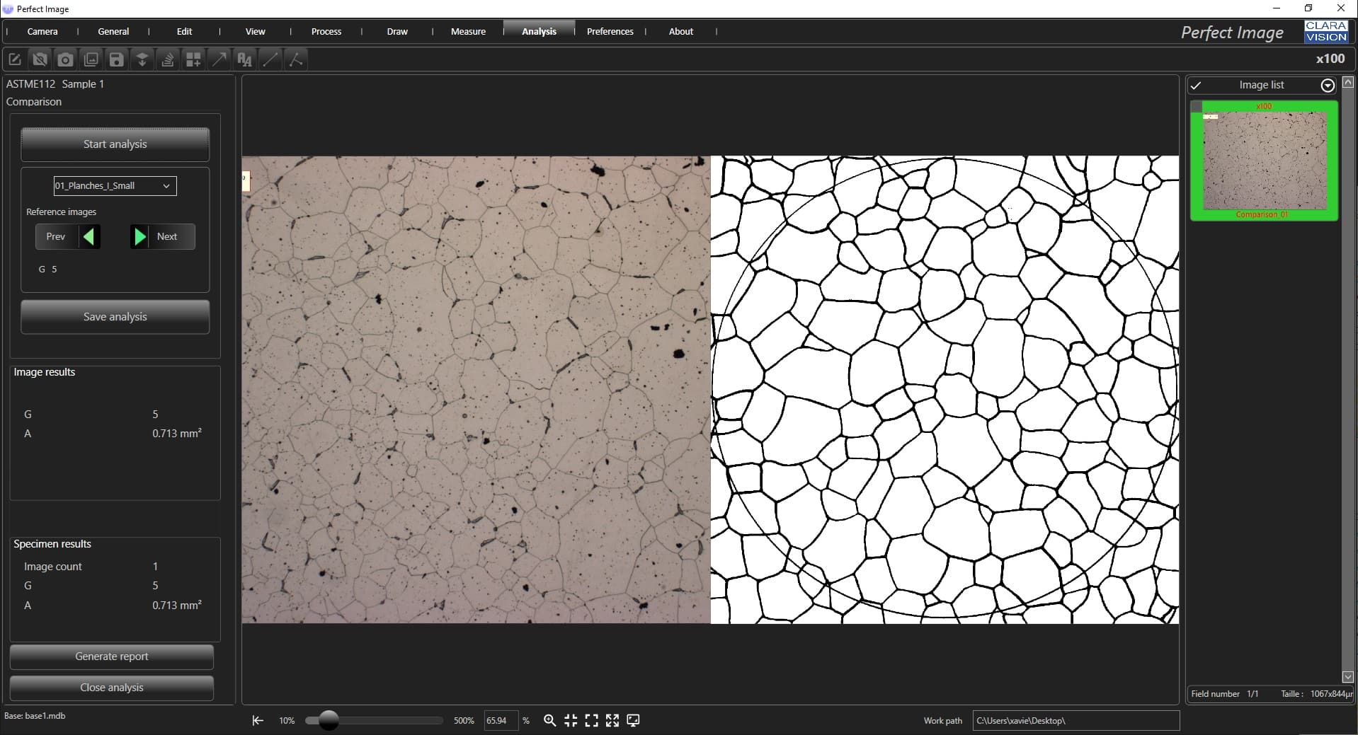 Comparaison tailles de grain avec le logiciel Perfect Image