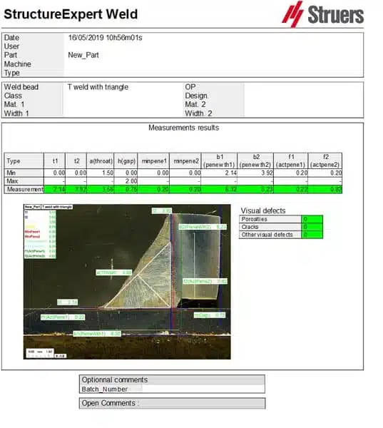 Rapport de mesure du système StructureExpert Weld